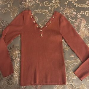 Sandro stretch rubbed sweater top stretch Just Henley fitted v neck 4